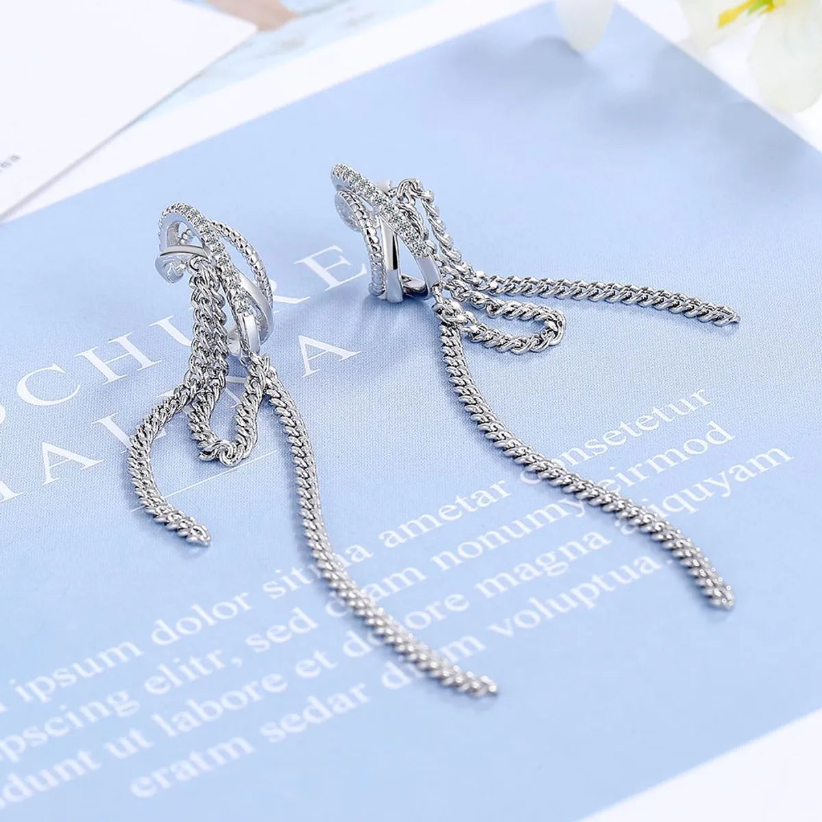 1 Pair Lady Tassel Plating Inlay Copper Zircon White Gold Plated Drop Earrings