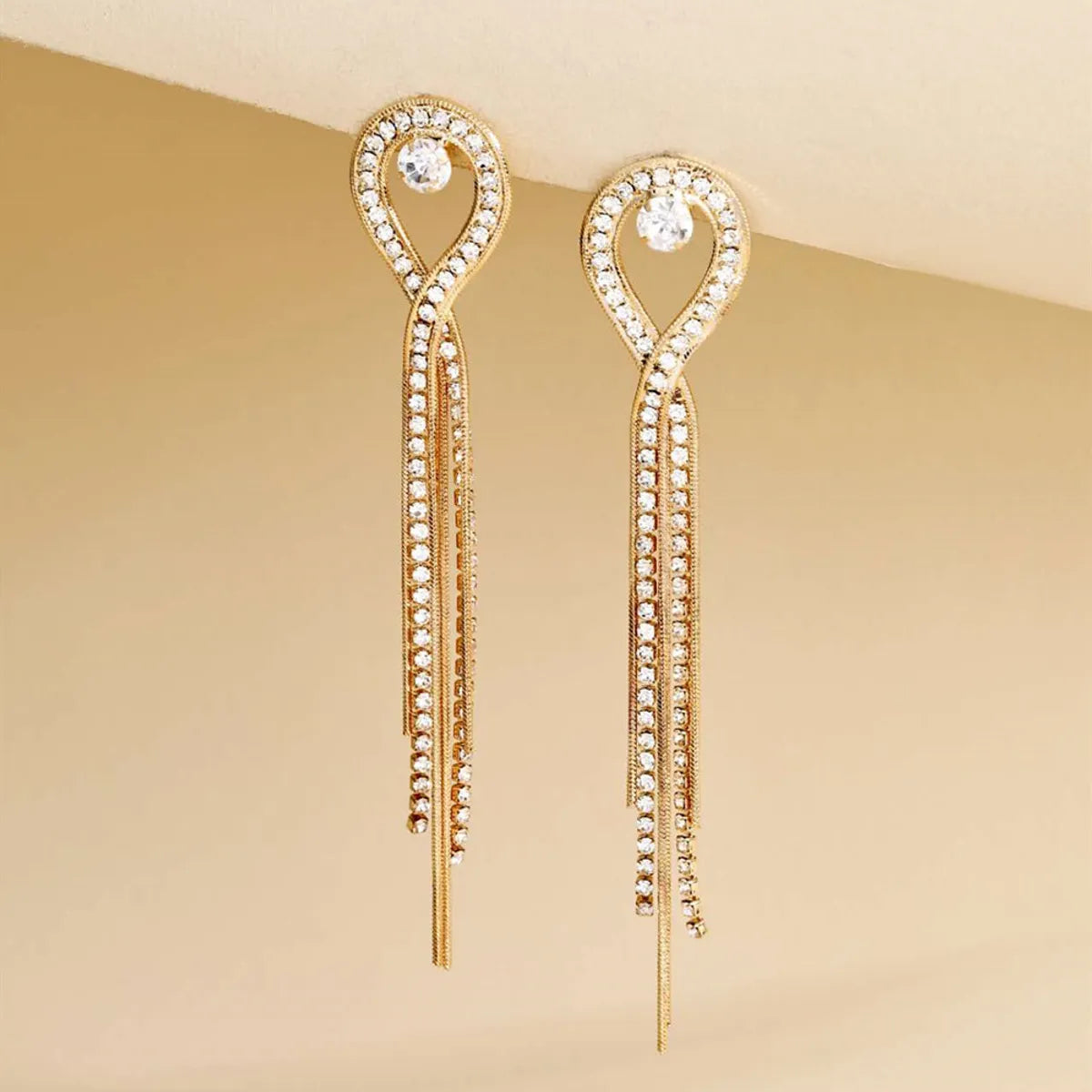 1 Pair Lady Tassel Plating Rhinestone Drop Earrings