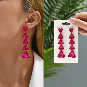 1 Pair Lady Triangle Rhinestone Tassel Women's Drop Earrings