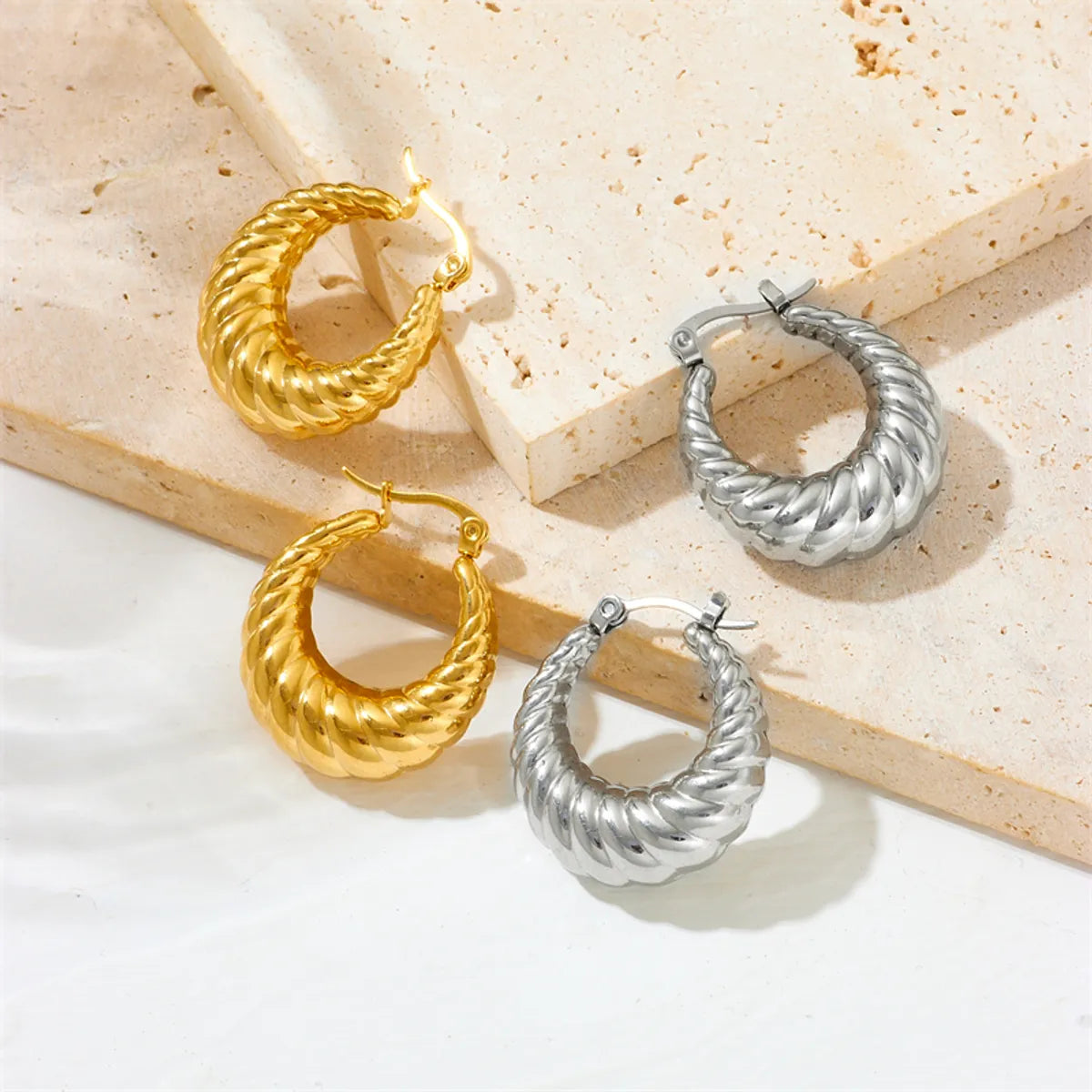 1 Pair Lady U Shape Plating Stainless Steel 18k Gold Plated Hoop Earrings