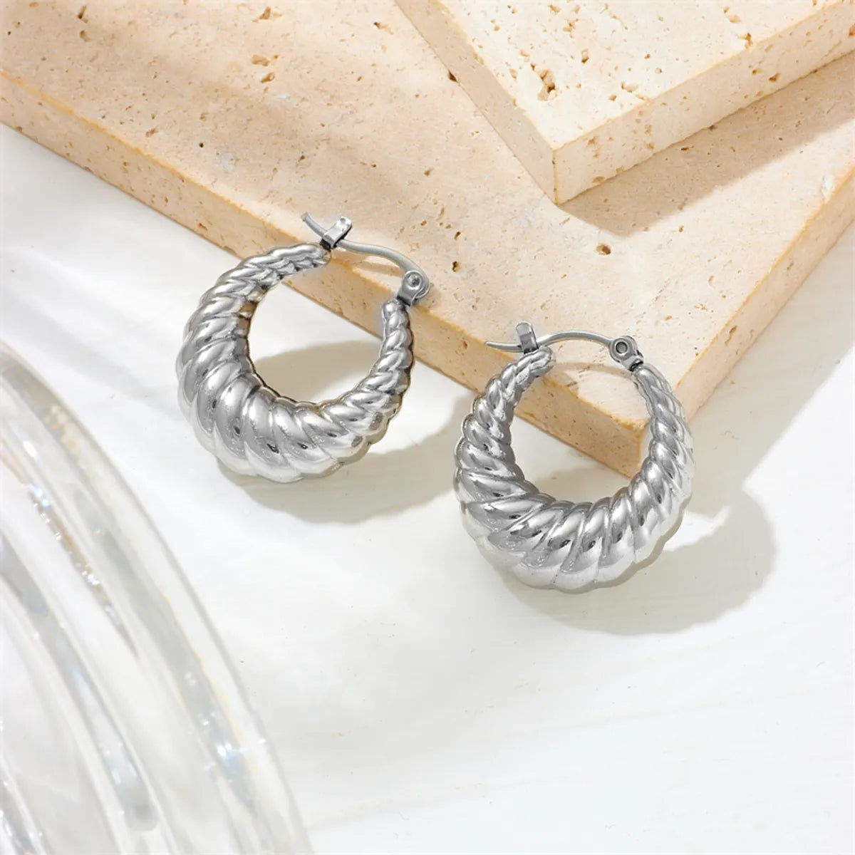 1 Pair Lady U Shape Plating Stainless Steel 18k Gold Plated Hoop Earrings