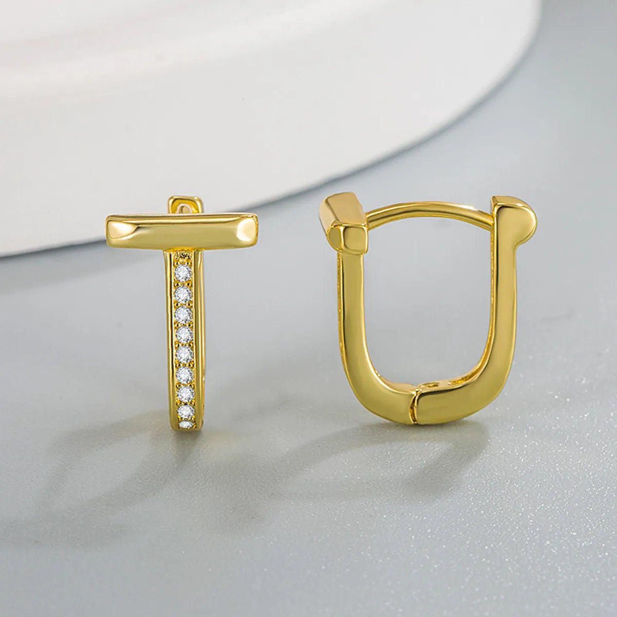 1 Pair Lady U Shape Polishing Plating Inlay Copper Artificial Diamond Ear Studs