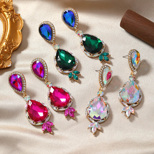 1 Pair Lady Water Droplets Plating Inlay Alloy Rhinestones Gold Plated Drop Earrings