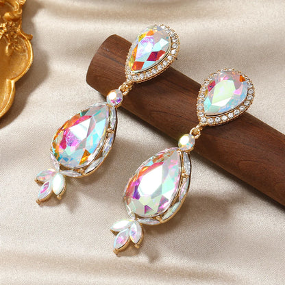 1 Pair Lady Water Droplets Plating Inlay Alloy Rhinestones Gold Plated Drop Earrings