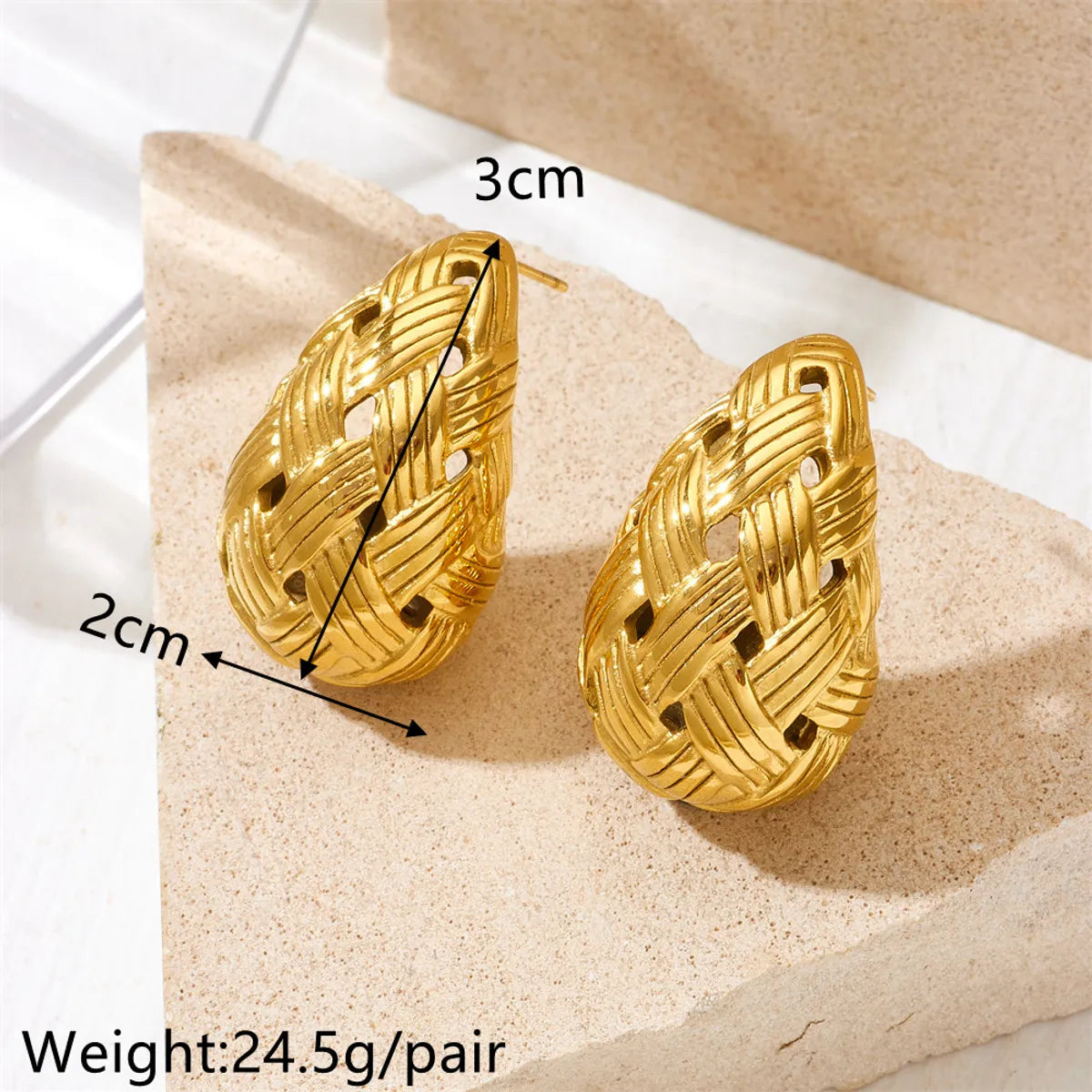 1 Pair Lady Water Droplets Plating Inlay Stainless Steel Artificial Diamond 18k Gold Plated Ear Studs