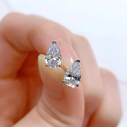 1 Pair Lady Water Droplets Plating Inlay Sterling Silver Artificial Diamond Ear Studs