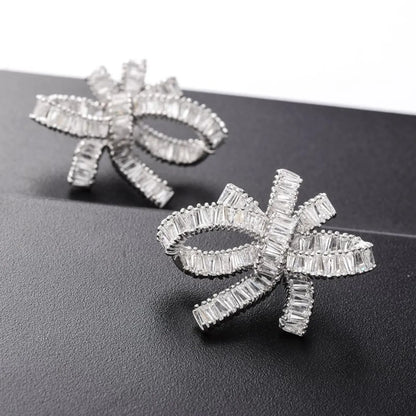 1 Pair Luxurious Bow Knot Plating Inlay Copper Zircon White Gold Plated Drop Earrings