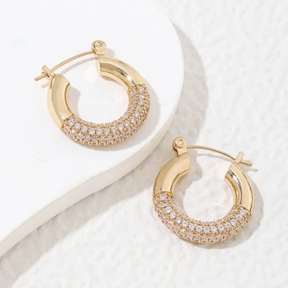 1 Pair Luxurious C Shape Polishing Plating Inlay Copper Zircon 18k Gold Plated White Gold Plated Ear Studs