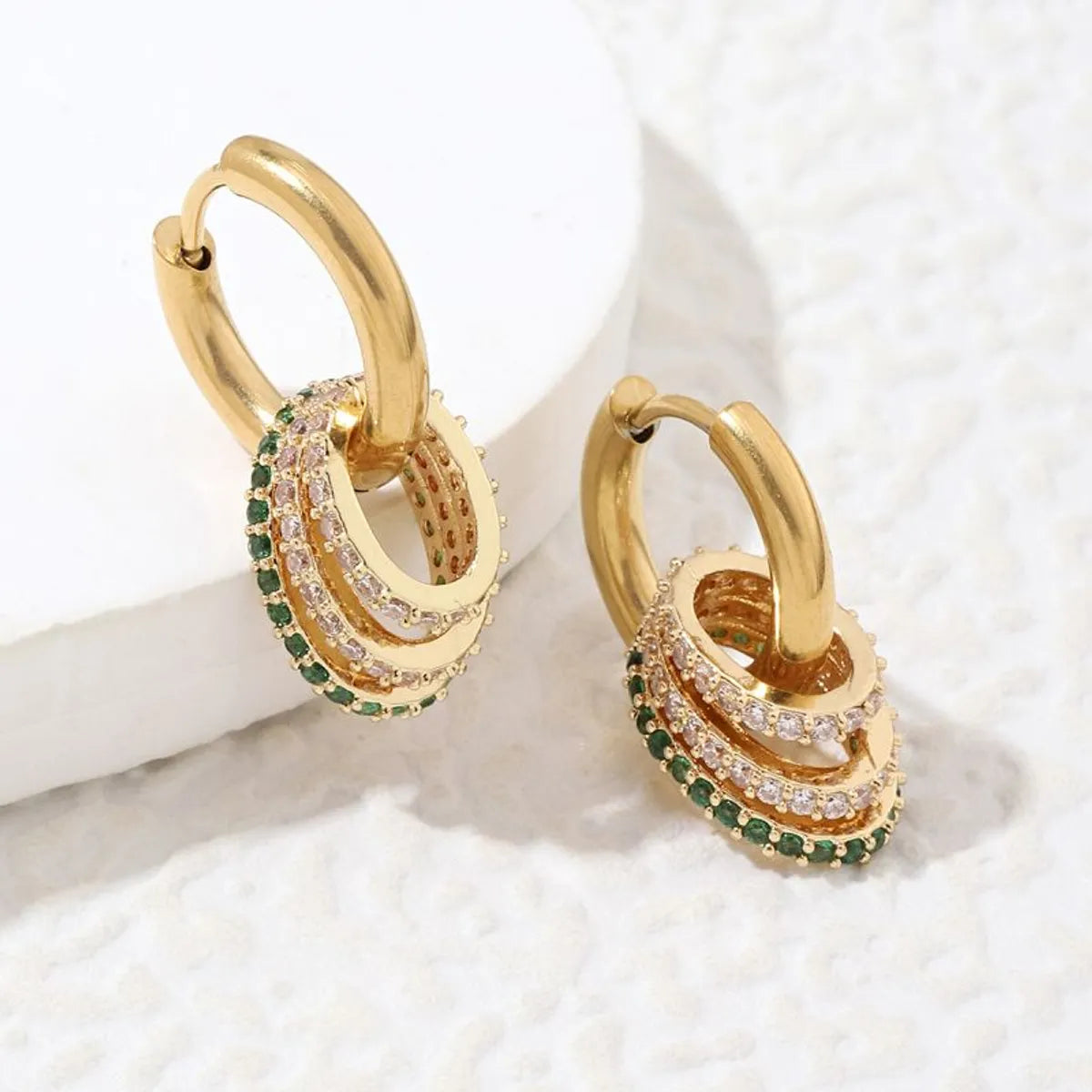 1 Pair Luxurious Circle Plating Inlay Stainless Steel Copper Zircon 18k Gold Plated White Gold Plated Drop Earrings