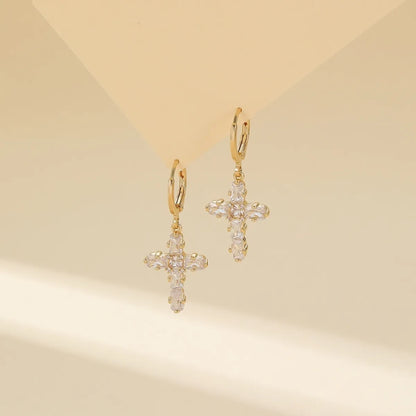 1 Pair Luxurious Classic Style Cross Plating Inlay Copper Rhinestones Gold Plated Earrings