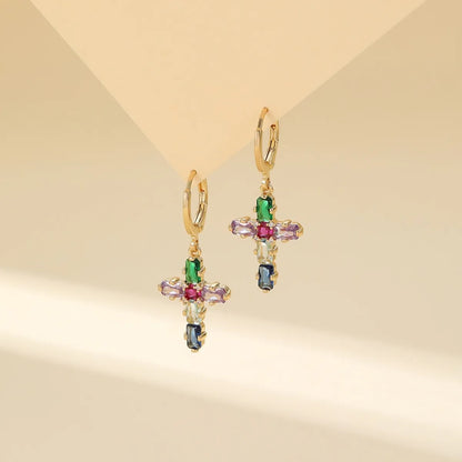 1 Pair Luxurious Classic Style Cross Plating Inlay Copper Rhinestones Gold Plated Earrings