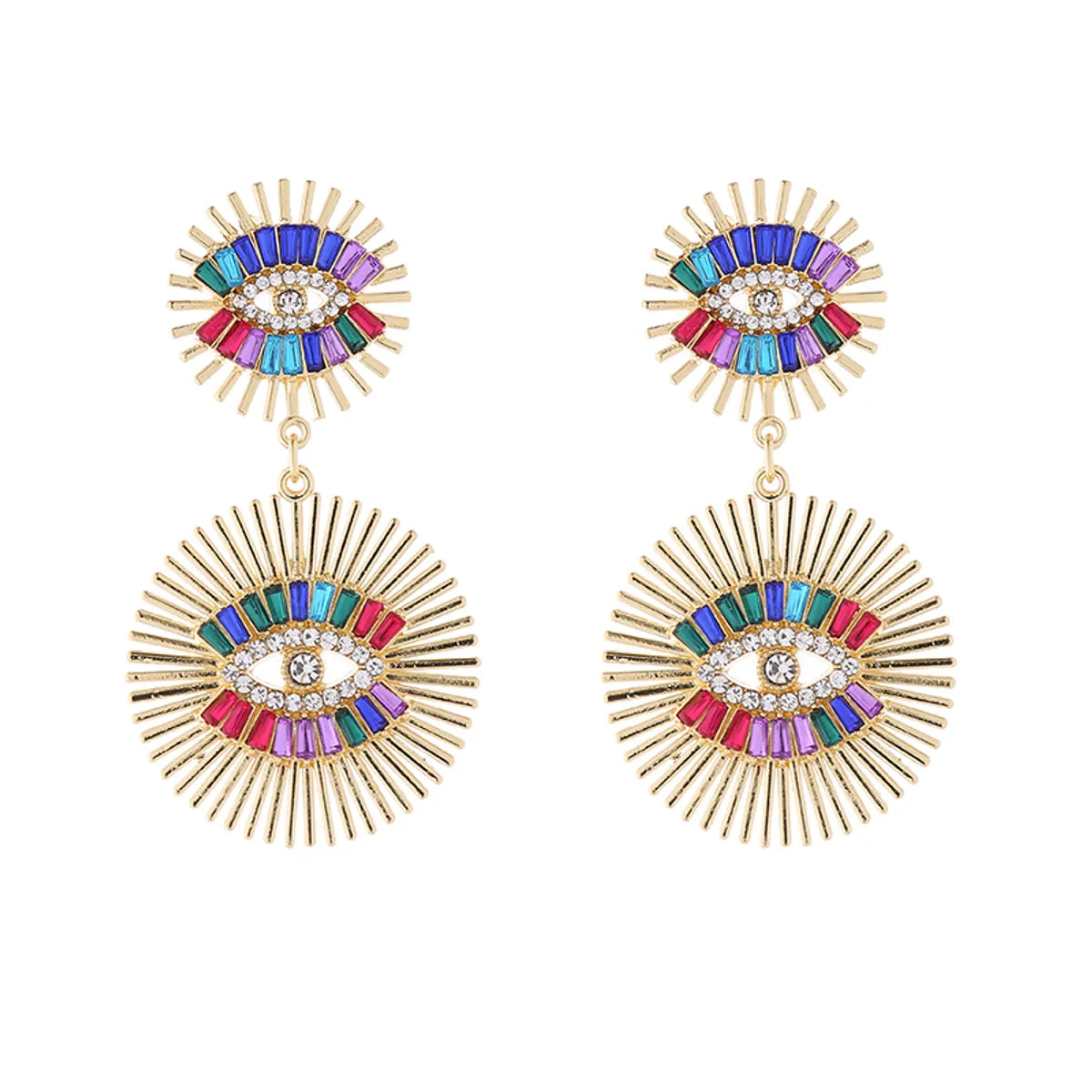 1 Pair Luxurious Classic Style Devil's Eye Plating Hollow Out Inlay Alloy Rhinestones Glass Gold Plated Drop Earrings