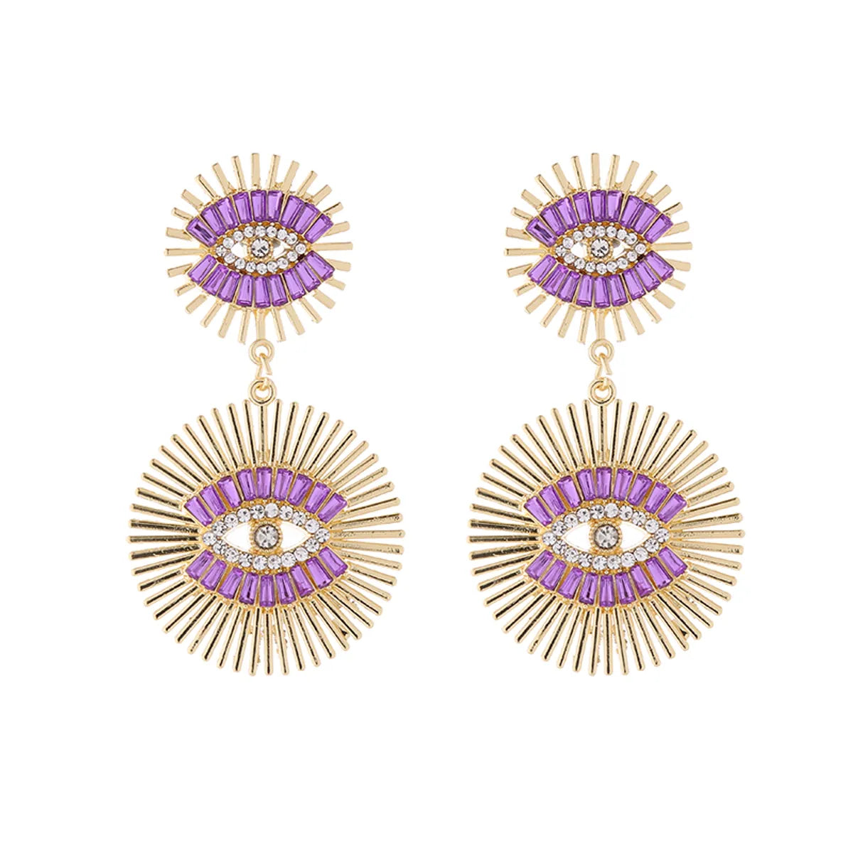 1 Pair Luxurious Classic Style Devil's Eye Plating Hollow Out Inlay Alloy Rhinestones Glass Gold Plated Drop Earrings