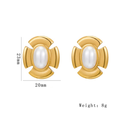 1 Pair Luxurious Classic Style Irregular Quadrilateral Plating Inlay 304 Stainless Steel Artificial Pearls 18K Gold Plated Ear Studs