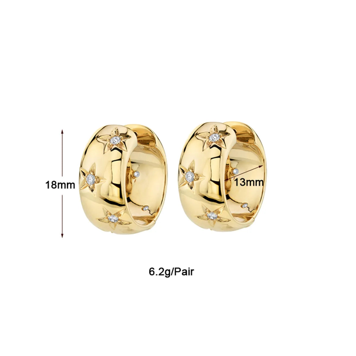 1 Pair Luxurious Classic Style Pentagram Circle Plating Inlay Copper Zircon 18k Gold Plated Earrings