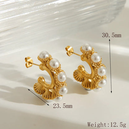 1 Pair Luxurious French Style Commute Geometric Plating 304 Stainless Steel Artificial Pearls 18K Gold Plated Earrings