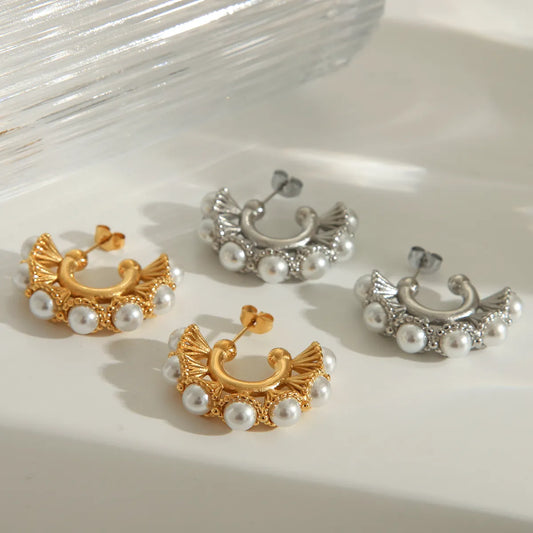 1 Pair Luxurious French Style Commute Geometric Plating 304 Stainless Steel Artificial Pearls 18K Gold Plated Earrings