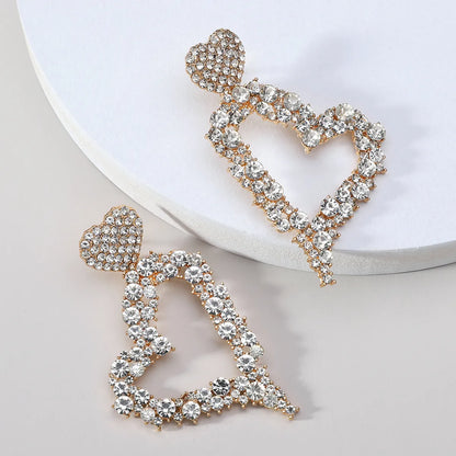 1 Pair Luxurious Heart Shape Inlay Zinc Alloy Rhinestones Dangling Earrings