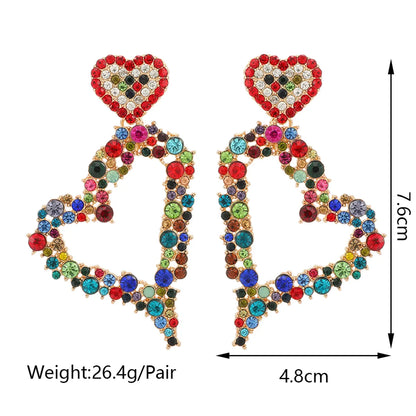 1 Pair Luxurious Heart Shape Inlay Zinc Alloy Rhinestones Dangling Earrings