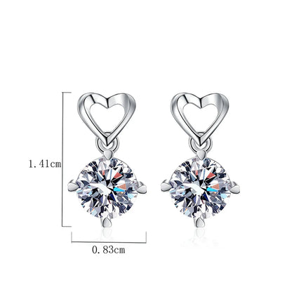 1 Pair Luxurious Heart Shape Plating Inlay Sterling Silver Zircon White Gold Plated Drop Earrings