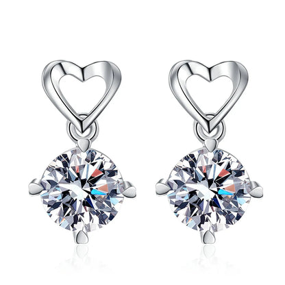 1 Pair Luxurious Heart Shape Plating Inlay Sterling Silver Zircon White Gold Plated Drop Earrings