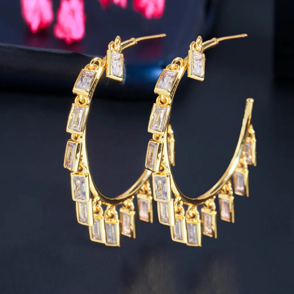 1 Pair Luxurious Lady Geometric Inlay Copper Zircon Drop Earrings