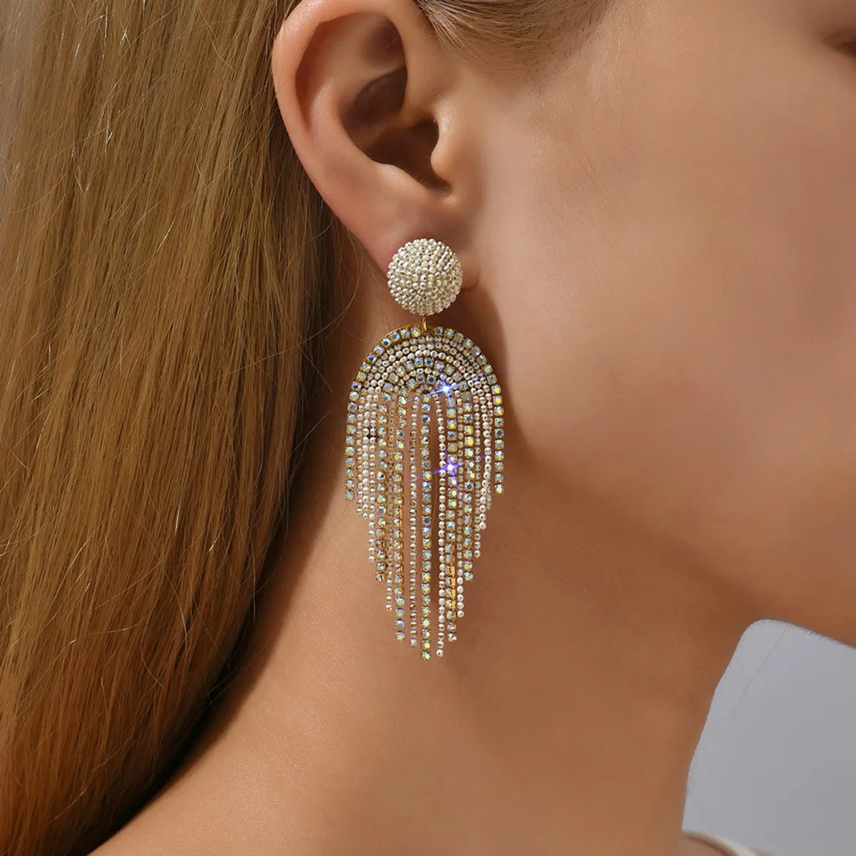 1 Pair Luxurious Lady Shiny Geometric Plating Inlay Zinc Alloy Rhinestones Dangling Earrings