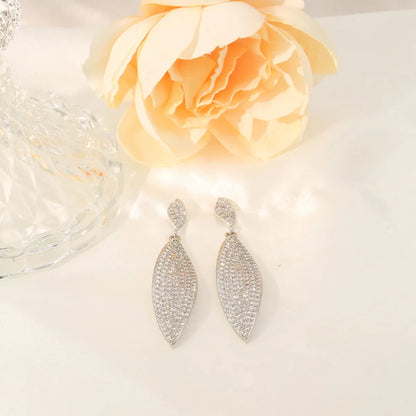 1 Pair Luxurious Leaves Plating Inlay Copper Zircon 18k Gold Plated White Gold Plated Drop Earrings