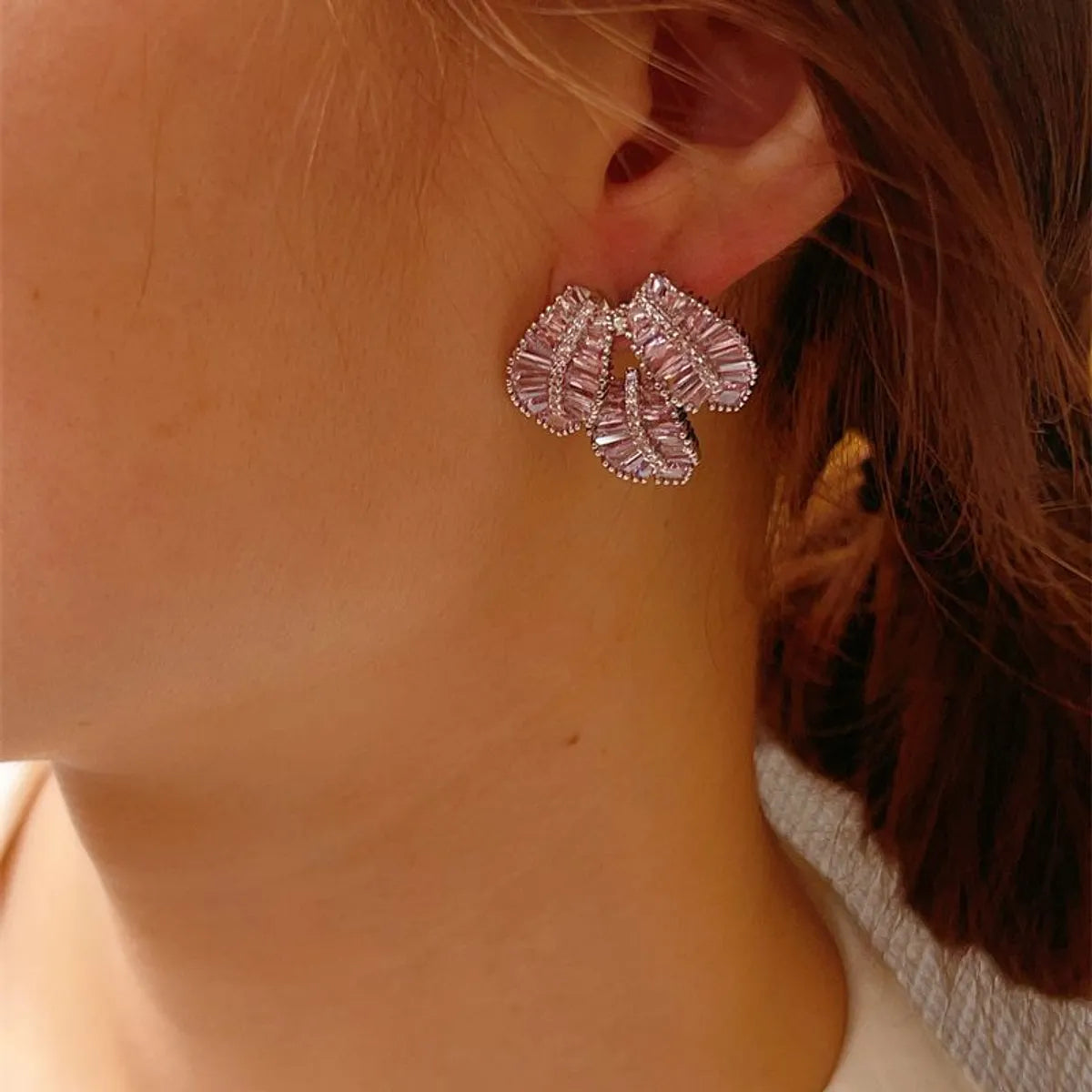 1 Pair Luxurious Modern Style Leaf Plating Inlay Copper Zircon Earrings