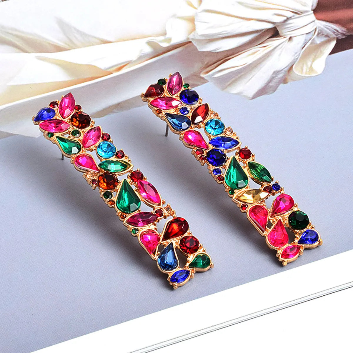 1 Pair Luxurious Rectangle Plating Inlay Alloy Artificial Gemstones Ear Studs