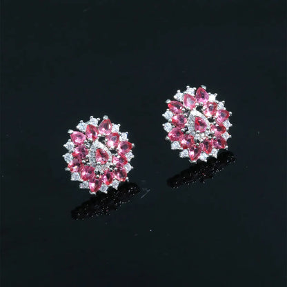 1 Pair Luxurious Romantic Shiny Flower Inlay Copper Zircon Ear Studs