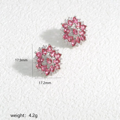 1 Pair Luxurious Romantic Shiny Flower Inlay Copper Zircon Ear Studs