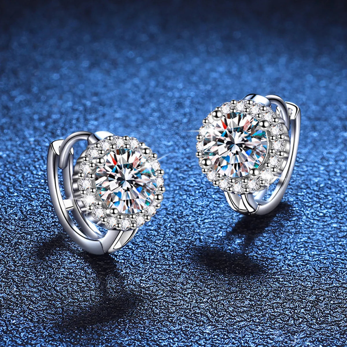 1 Pair Luxurious Round Plating Inlay Sterling Silver Zircon White Gold Plated Earrings