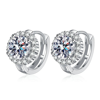 1 Pair Luxurious Round Plating Inlay Sterling Silver Zircon White Gold Plated Earrings