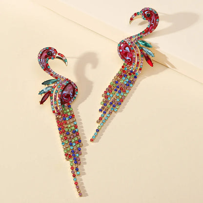 1 Pair Luxurious Shiny Bird Tassel Plating Inlay Zinc Alloy Rhinestones Drop Earrings