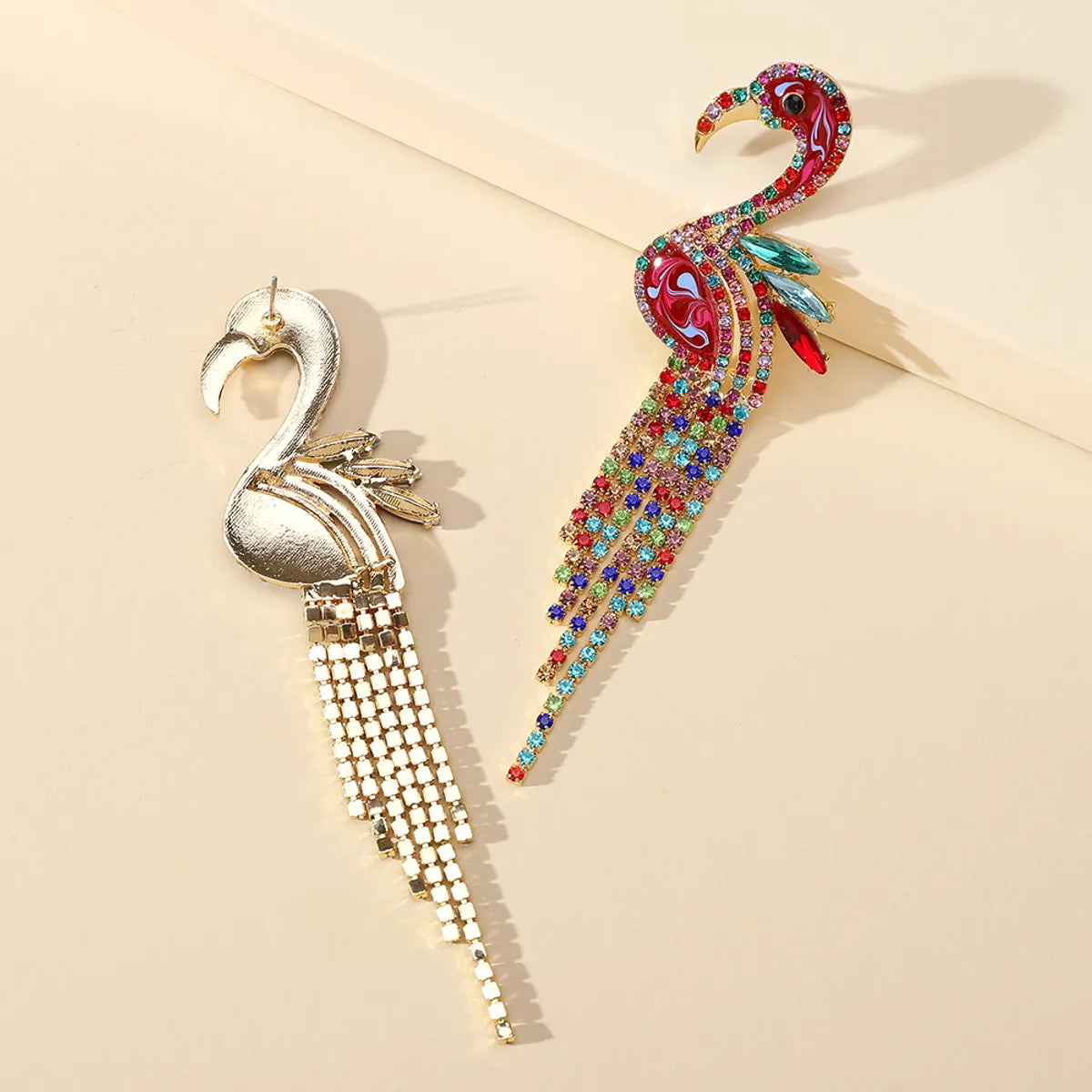 1 Pair Luxurious Shiny Bird Tassel Plating Inlay Zinc Alloy Rhinestones Drop Earrings