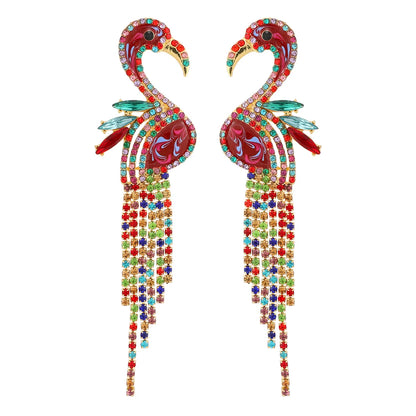 1 Pair Luxurious Shiny Bird Tassel Plating Inlay Zinc Alloy Rhinestones Drop Earrings