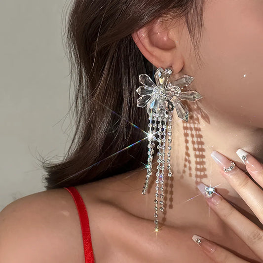 1 Pair Luxurious Shiny Geometric Tassel Inlay Alloy Artificial Crystal Artificial Rhinestones Drop Earrings