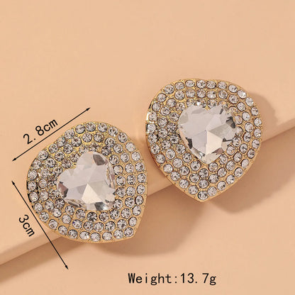 1 Pair Luxurious Shiny Heart Shape Inlay Alloy Artificial Rhinestones Ear Studs