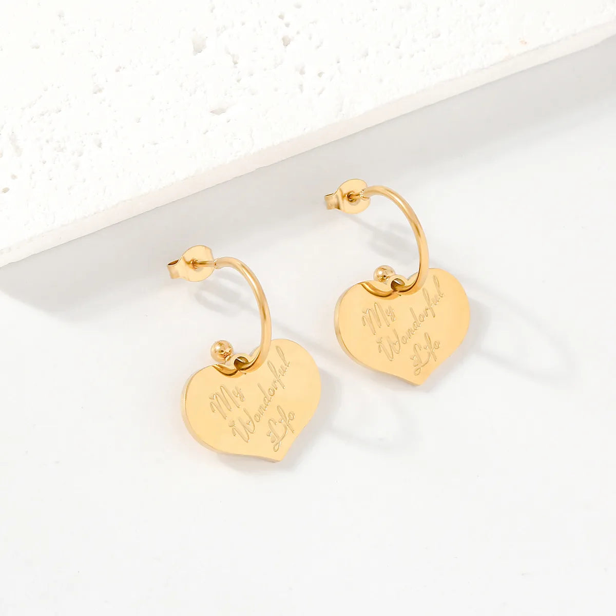 1 Pair Luxurious Shiny Heart Shape Plating 304 Stainless Steel 18K Gold Plated Drop Earrings