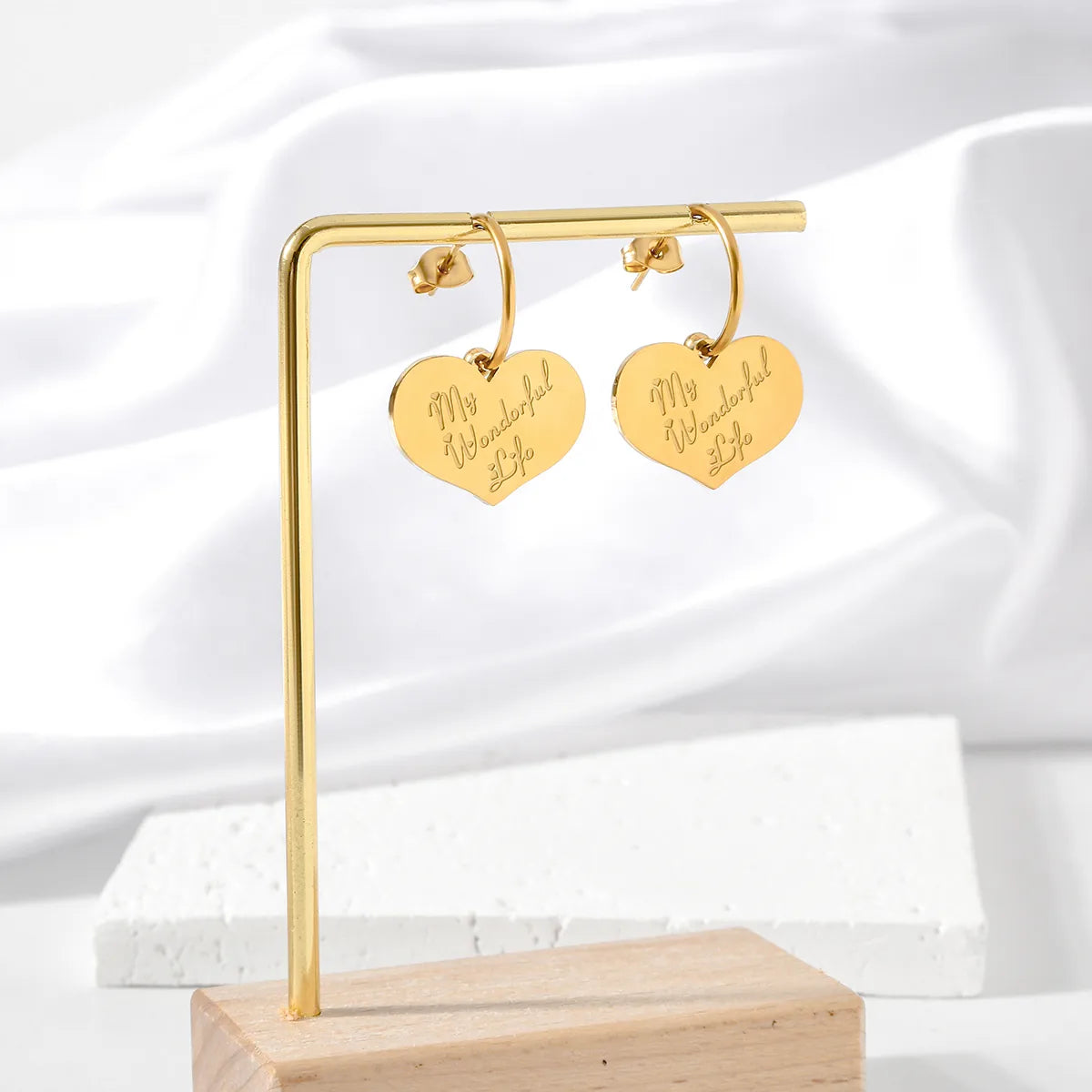 1 Pair Luxurious Shiny Heart Shape Plating 304 Stainless Steel 18K Gold Plated Drop Earrings