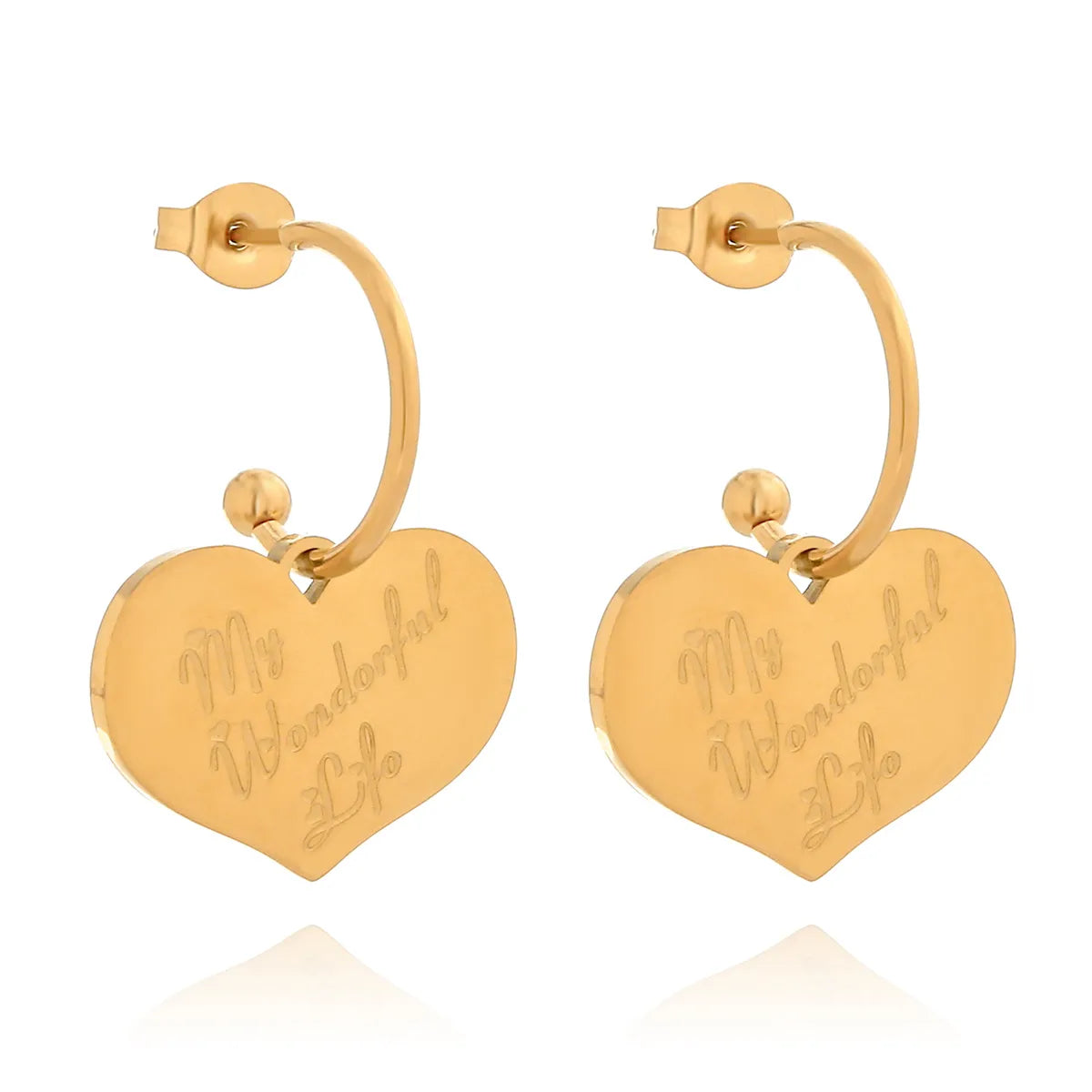 1 Pair Luxurious Shiny Heart Shape Plating 304 Stainless Steel 18K Gold Plated Drop Earrings