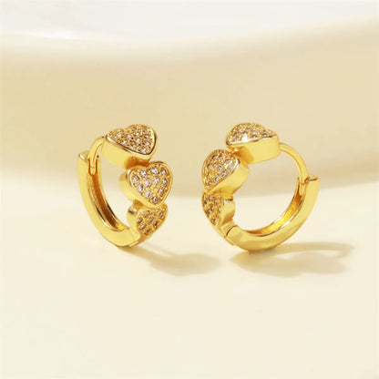 1 Pair Luxurious Shiny Heart Shape Plating Inlay Copper Zircon 18k Gold Plated Hoop Earrings