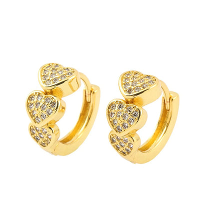 1 Pair Luxurious Shiny Heart Shape Plating Inlay Copper Zircon 18k Gold Plated Hoop Earrings