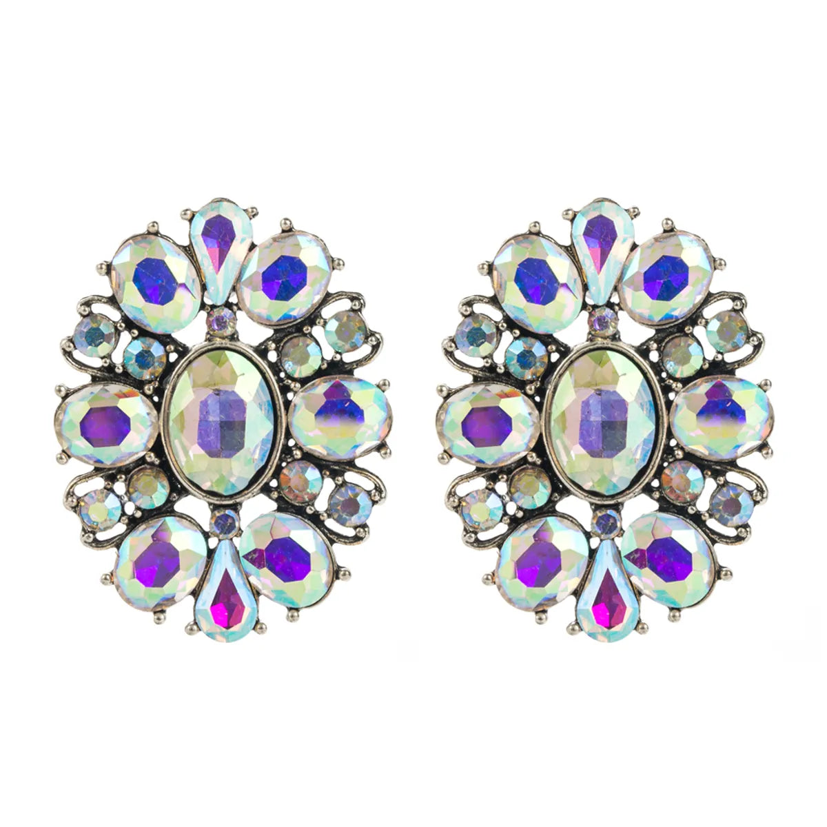 1 Pair Luxurious Shiny Oval Plating Inlay Alloy Rhinestones Glass Ear Studs