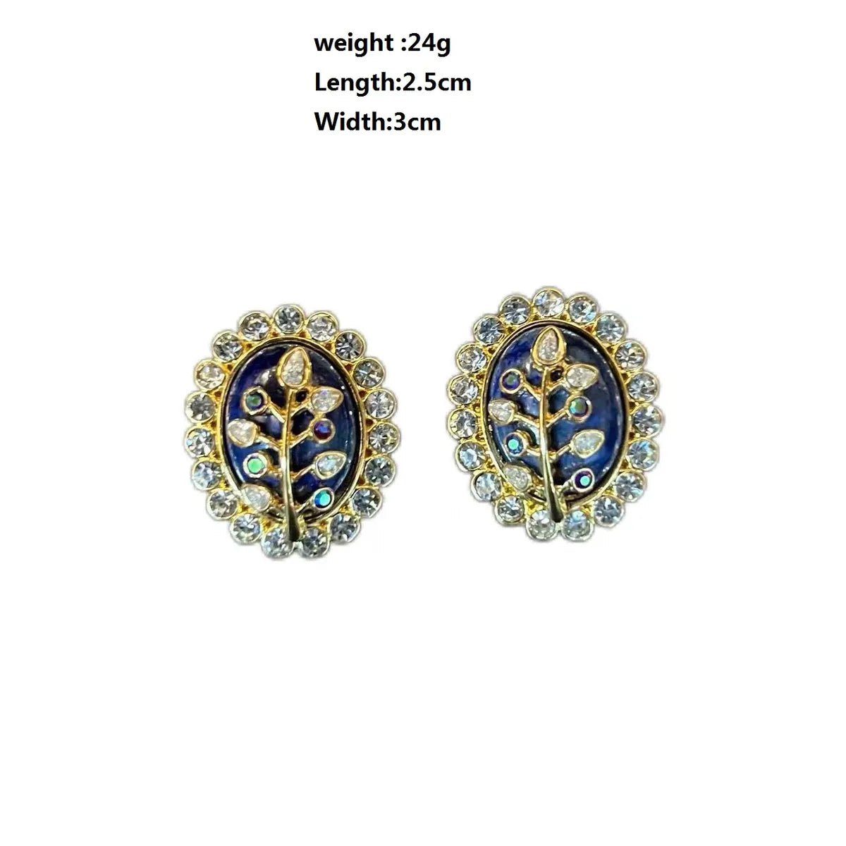 1 Pair Luxurious Shiny Round Dots Oval Transparent Plating Inlay Alloy Lapis Lazuli Artificial Gemstones Natural Stone 24K Gold Plated Ear Studs