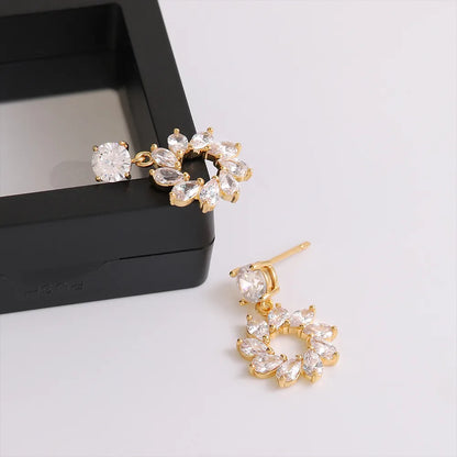 1 Pair Luxurious Shiny Round Plating Inlay Copper Zircon 18K Gold Plated Drop Earrings