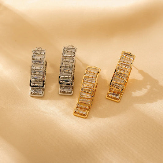 1 Pair Luxurious Shiny Solid Color Plating Inlay Titanium Steel Zircon 18K Gold Plated Earrings