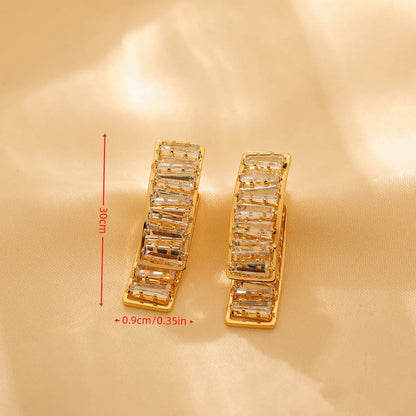 1 Pair Luxurious Shiny Solid Color Plating Inlay Titanium Steel Zircon 18K Gold Plated Earrings