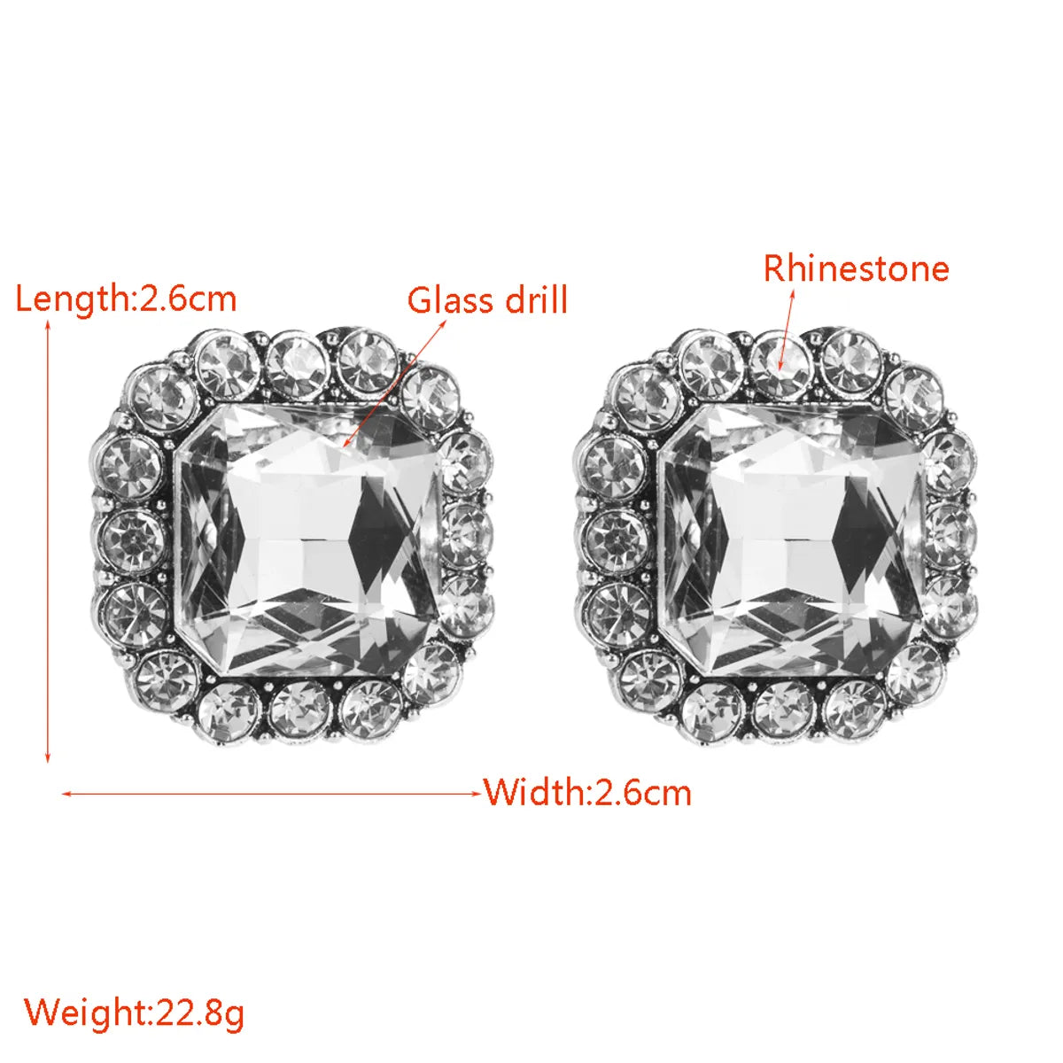 1 Pair Luxurious Shiny Square Plating Inlay Alloy Rhinestones Glass Ear Studs